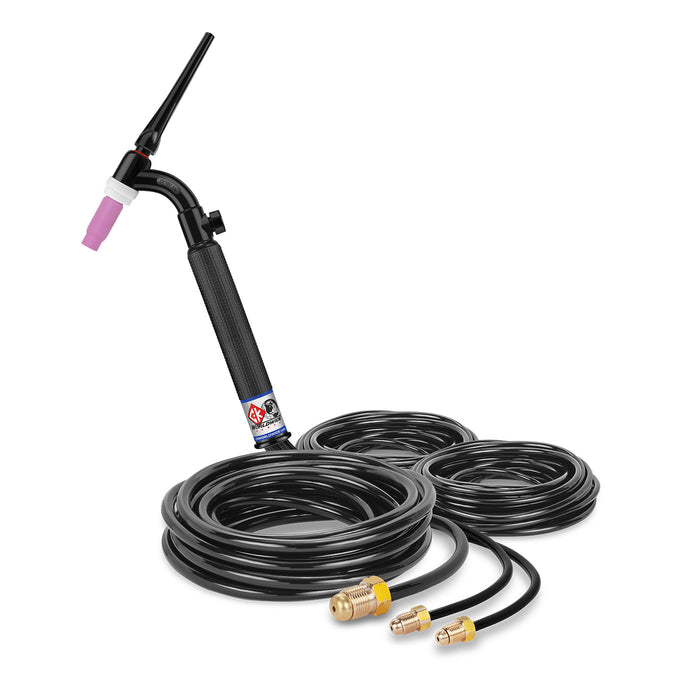 CK WORLDWIDE - 350 AMP FLEX HEAD TIG TORCH WITH VALVE, WATER-COOLED, 25' STANDARD CABLES - CK18V-25-R FX