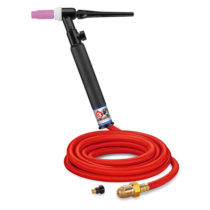 CK WORLDWIDE - 200 AMP RIGID HEAD TIG TORCH WITH VALVE, GAS-COOLED, 12.5' SUPERFLEX CABLES, TRIM LINE - TL26V-12-RSF RG