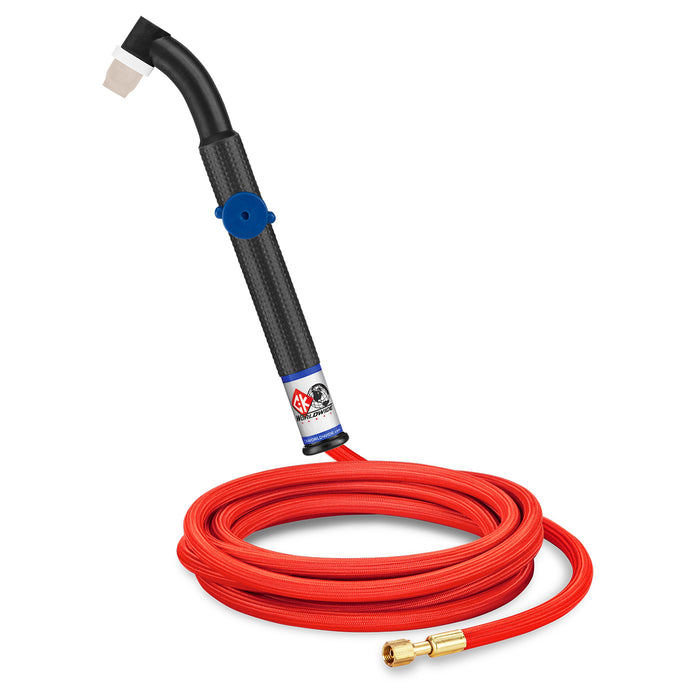 CK WORLDWIDE - 90 AMP FLEX HEAD TIG TORCH WITH VALVE, GAS-COOLED, 12.5' SUPERFLEX CABLES - CK24V-12-RSF FX