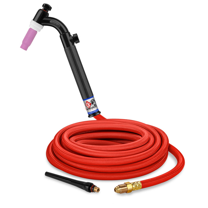 CK WORLDWIDE - 200 AMP FLEX HEAD TIG TORCH WITH VALVE, GAS-COOLED, 12.5' SUPERFLEX CABLES, TRIM LINE - TL2125VHSF FX
