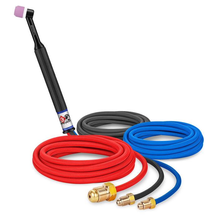 CK WORLDWIDE - 180 AMP RIGID HEAD TIG TORCH, GAS-COOLED, 12.5' SUPERFLEX CABLES - CK24W-12SF-CD