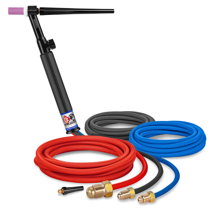 CK WORLDWIDE - 300 AMP RIGID HEAD TIG TORCH WITH VALVE, WATER-COOLED, 12.5' SUPERFLEX CABLES - CK2312VSF