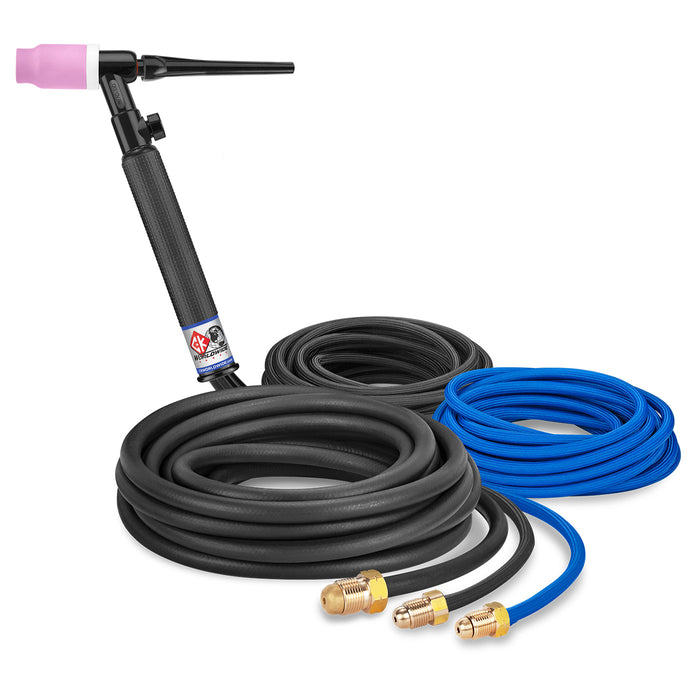 CK WORLDWIDE - 500 AMP RIGID HEAD TIG TORCH WITH VALVE, WATER-COOLED, 12.5' SUPERFLEX CABLES - CK5125VSF