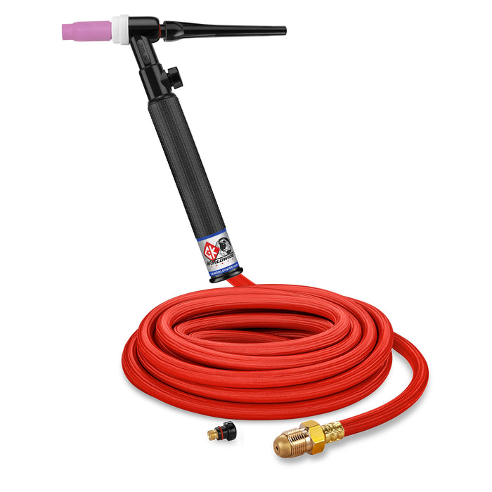 CK WORLDWIDE - 200 AMP RIGID HEAD TIG TORCH WITH VALVE, GAS-COOLED, 25' SUPERFLEX CABLES - CK26V-25-RSF RG