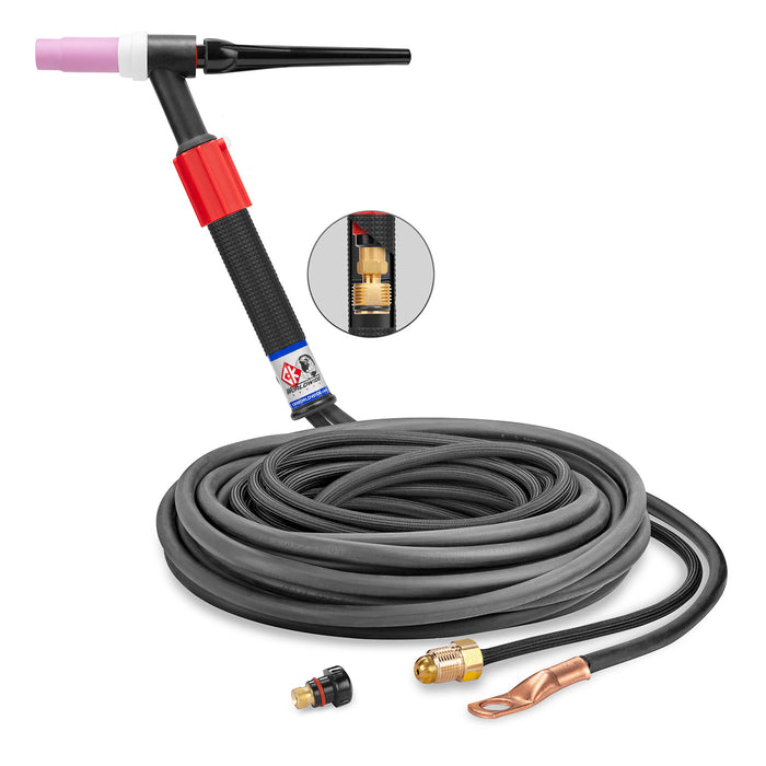 CK WORLDWIDE - 150 AMP RIGID HEAD TIG TORCH WITH VALVE, GAS-COOLED, 25' SUPERFLEX CABLES - CKC1525VNSF