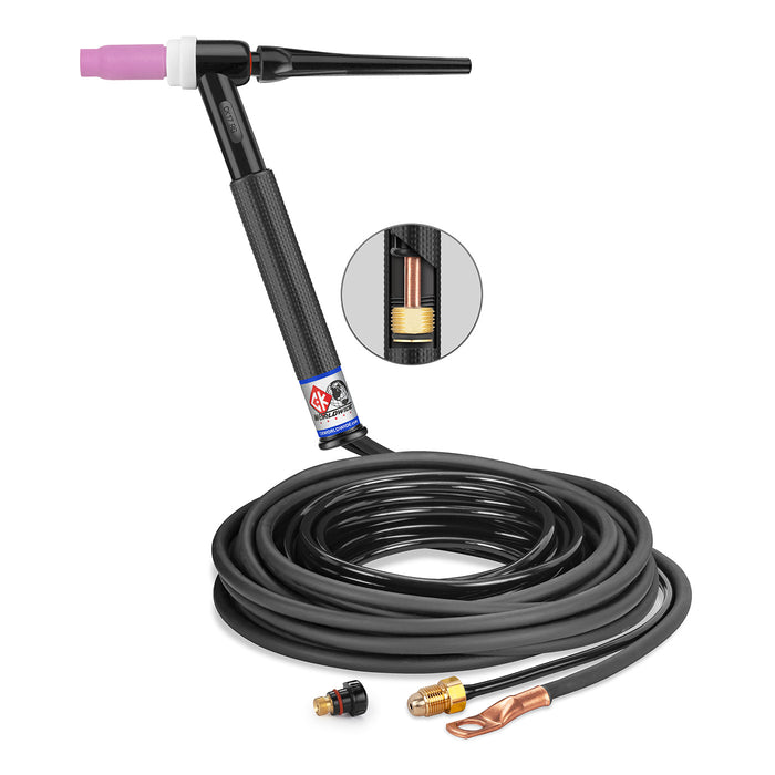 CK WORLDWIDE - 150 AMP RIGID HEAD TIG TORCH, GAS-COOLED, 25' STANDARD CABLES - CK17-25-2 RG-T