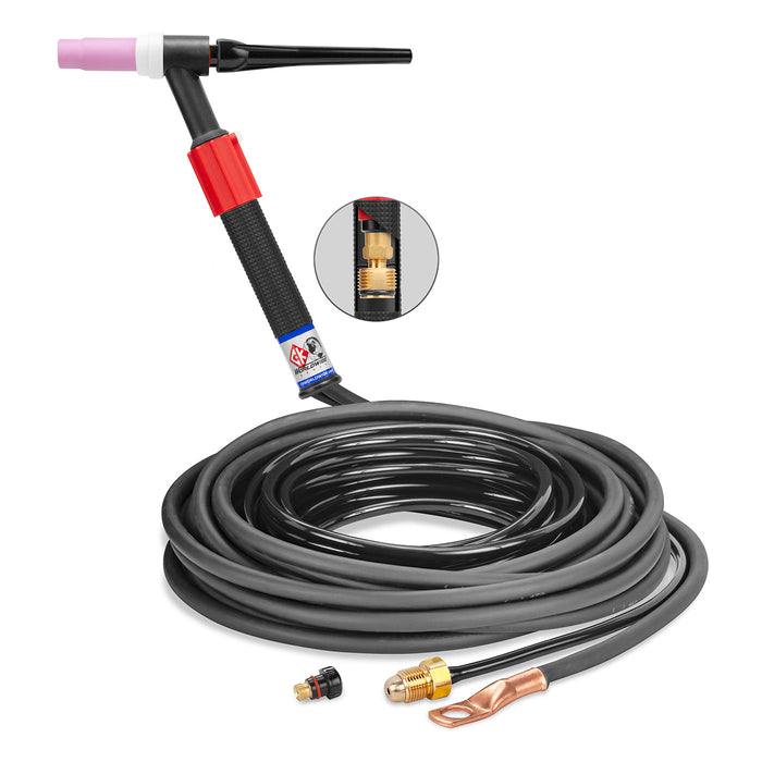 CK WORLDWIDE - 150 AMP RIGID HEAD TIG TORCH WITH VALVE, GAS-COOLED, 25' STANDARD CABLES - CKC1525VN