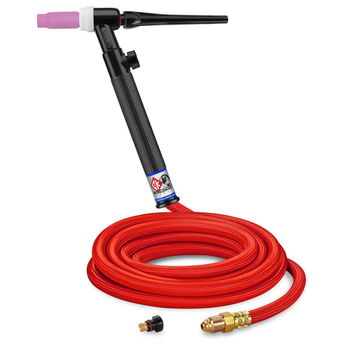 CK WORLDWIDE - 200 AMP RIGID HEAD TIG TORCH WITH VALVE, GAS-COOLED, 12.5' SUPERFLEX CABLES, TRIM LINE - TL2112VHSF RG