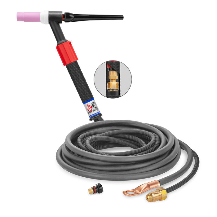 CK WORLDWIDE - 150 AMP RIGID HEAD TIG TORCH WITH VALVE, GAS-COOLED, 12.5' SUPERFLEX CABLES - CKC1512VNSF
