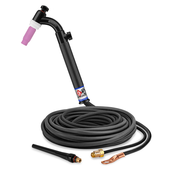CK WORLDWIDE - 150 AMP FLEX HEAD TIG TORCH WITH VALVE, GAS-COOLED, 25' SUPERFLEX CABLES - CK17V-25-2SF FX