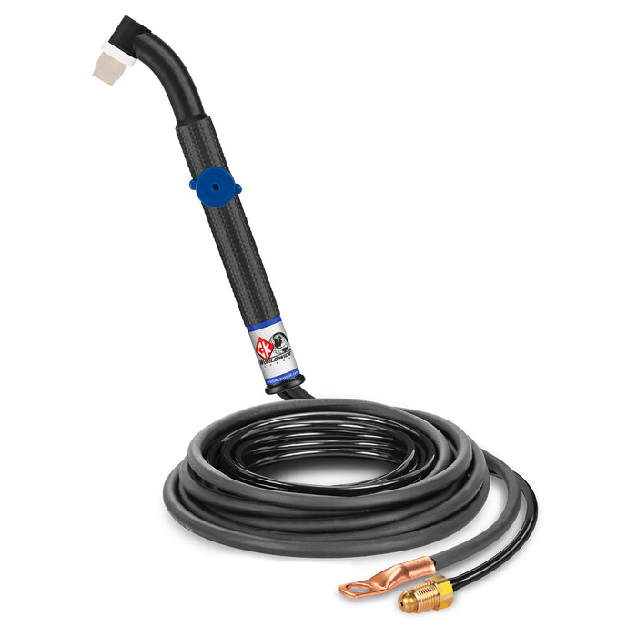 CK WORLDWIDE - 90 AMP FLEX HEAD TIG TORCH WITH VALVE, GAS-COOLED, 12.5' STANDARD CABLES - CK24V-12-2 FX