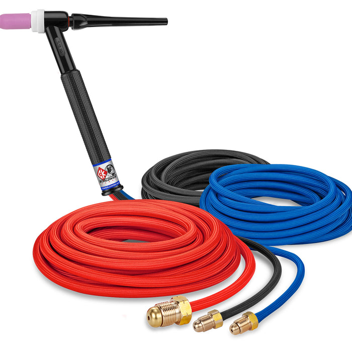 CK WORLDWIDE - 350 AMP RIGID HEAD TIG TORCH, WATER-COOLED, 25' SUPERFLEX CABLES, TRIM LINE - TL18-25SF