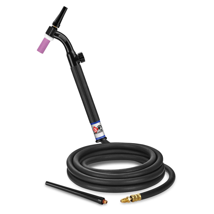 CK WORLDWIDE - 125 AMP FLEX HEAD TIG TORCH WITH VALVE, GAS-COOLED, 12.5' STANDARD CABLES - CK9V-12-R FX