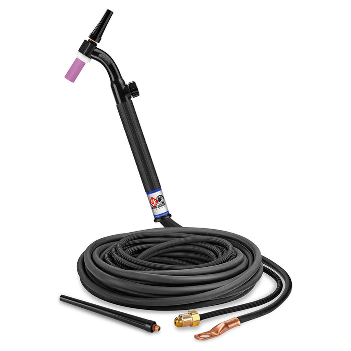 CK WORLDWIDE - 125 AMP FLEX HEAD TIG TORCH WITH VALVE, GAS-COOLED, 25' SUPERFLEX CABLES - CK9V-25-2SF FX
