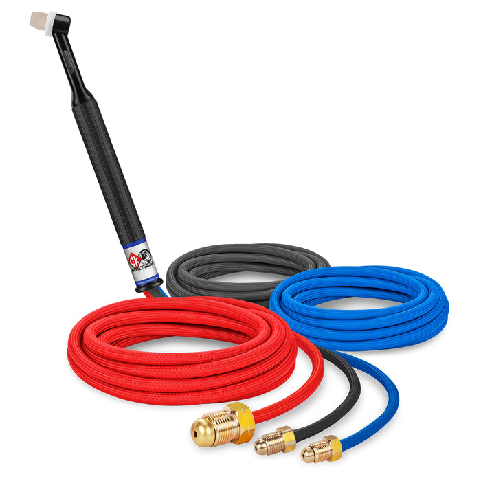 CK WORLDWIDE - 180 AMP RIGID HEAD TIG TORCH, GAS-COOLED, 12.5' SUPERFLEX CABLES - CK24W-12SF