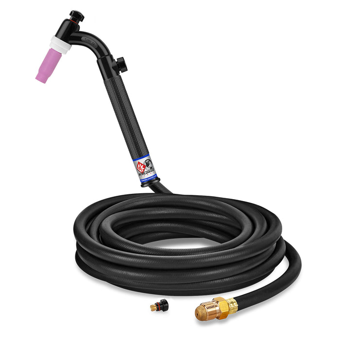 CK WORLDWIDE - 200 AMP FLEX HEAD TIG TORCH WITH VALVE, GAS-COOLED, 25' STANDARD CABLES, TRIM LINE - TL26V-25-R FX
