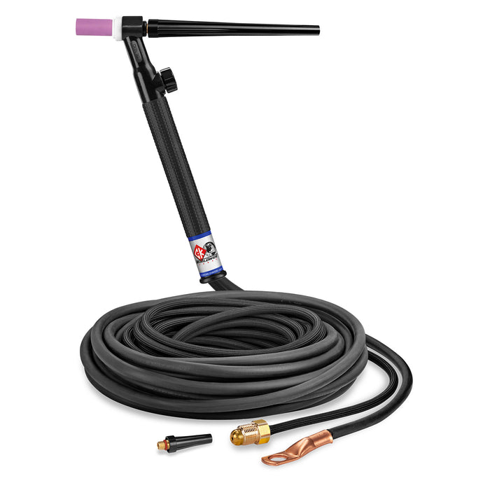 CK WORLDWIDE - 125 AMP RIGID HEAD TIG TORCH WITH VALVE, GAS-COOLED, 25' SUPERFLEX CABLES - CK9V-25-2SF RG