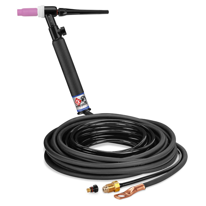 CK WORLDWIDE - 200 AMP RIGID HEAD TIG TORCH WITH VALVE, GAS-COOLED, 25' STANDARD CABLES - CK26V-25-2 RG