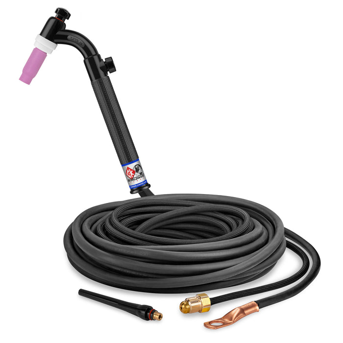 CK WORLDWIDE - 200 AMP FLEX HEAD TIG TORCH WITH VALVE, GAS-COOLED, 12.5' SUPERFLEX CABLES, TRIM LINE - TL2125VNSF FX