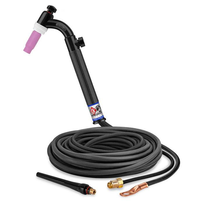 CK WORLDWIDE - 150 AMP FLEX HEAD TIG TORCH WITH VALVE, GAS-COOLED, 12.5' SUPERFLEX CABLES - CK1512VNSF FX