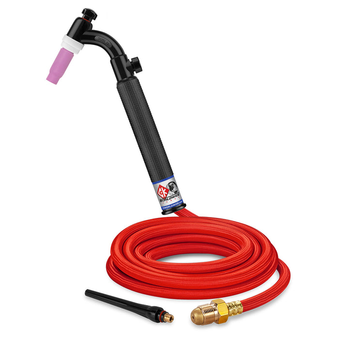CK WORLDWIDE - 200 AMP FLEX HEAD TIG TORCH WITH VALVE, GAS-COOLED, 12.5' SUPERFLEX CABLES - CK26V-12-RSF FX
