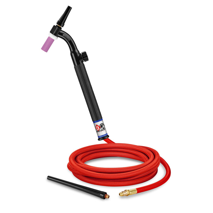 CK WORLDWIDE - 125 AMP FLEX HEAD TIG TORCH WITH VALVE, GAS-COOLED, 12.5' SUPERFLEX CABLES - CK9V-12-RSF FX