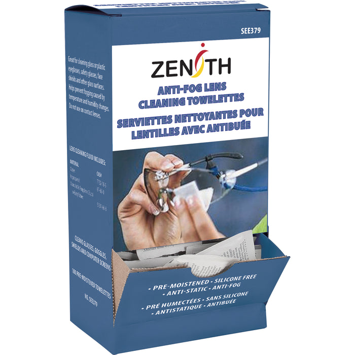 ZENITH - ANTI-FOG LENS CLEANING TOWELETTES, 5" X 8", [100/PK] - SEE379